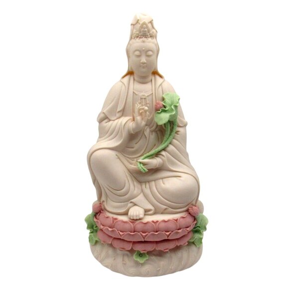 BUDDHA Sitting on a LOTUS Base Hand-Painted Ceramic 18" Tall - Picture 1 of 8